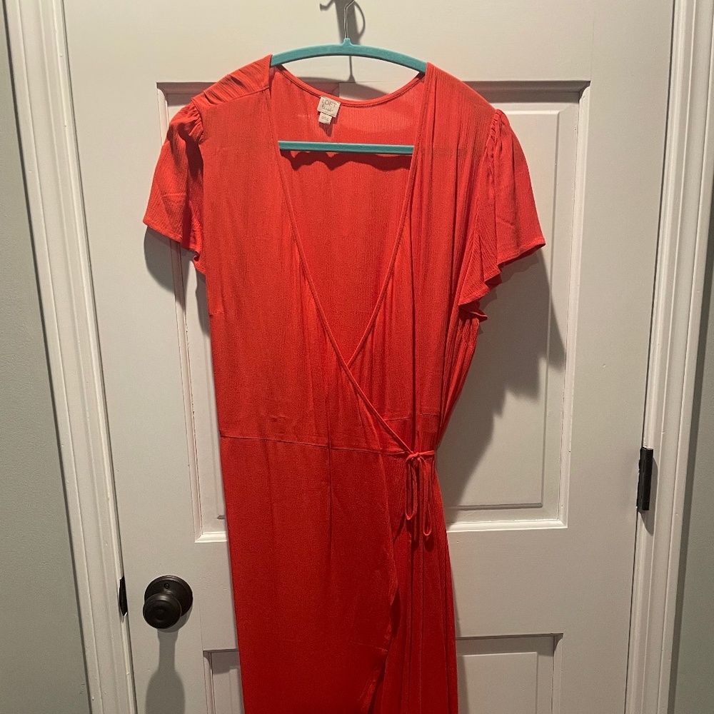The Loft, Red Wrap Dress. Size L.